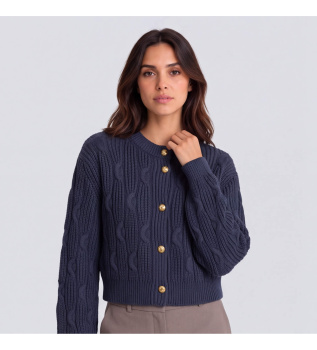 Cardigan court en mélange de laine bleu
