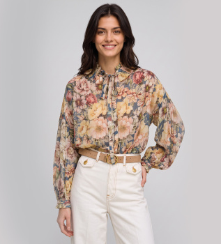 Blomstret flerfarvet crepeskjorte