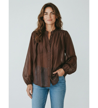 Brown gathered chiffon shirt