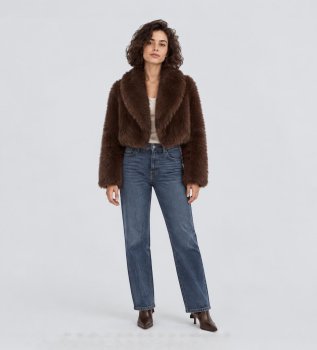 Korte jas van bruin synthetisch pels