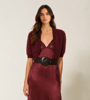 Bolero i børstet uldblanding, bordeaux