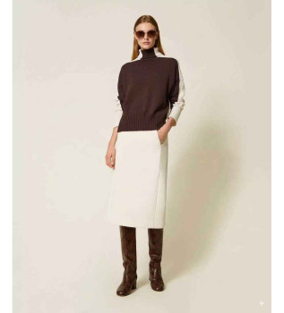 Midi skirt in white scuba fabric