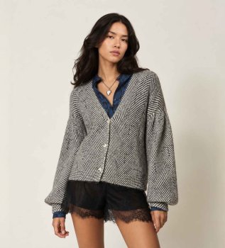 Cardigan en mélange de mohair imprimé gris