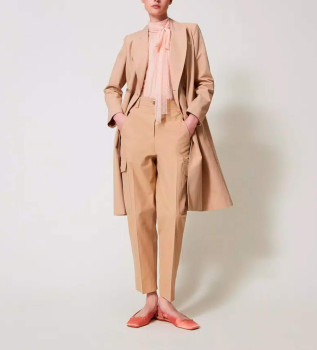 Pantalon cargo en gabardine de coton mlang beige