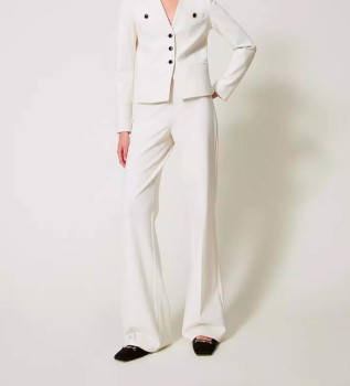 Pantalon large avec boutons bijoux blanc