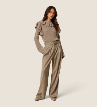 Pantalon palazzo en satin mat marron