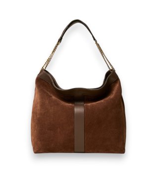 Antilopeskinds hobo-taske med logo, brun
