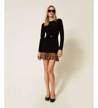 Short knitted dress with black animal print insert