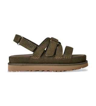 Goldenstar Gleam olive green leather sandals