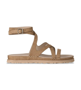 Sandalias GoldenGaze Embossed Ankle Wrap beige