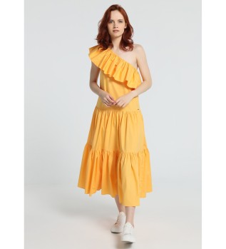 Robe midi jaune  dcoupes et paules