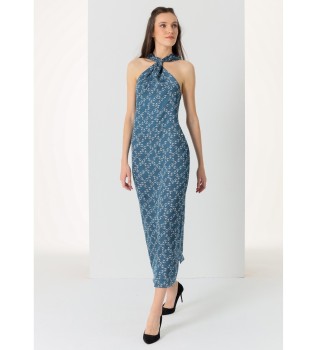 Robe longue imprime multicolore avec encolure croise