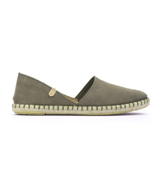 Espadrilles en cuir vert Carmen