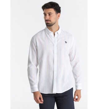 Wei, blau gestreiftes Hemd mit Druck