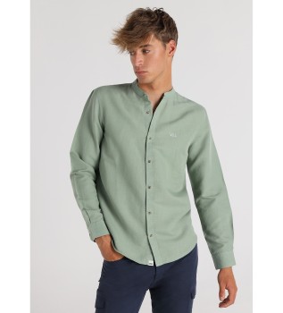 Chemise manches longues lin mlang tissu vert col mao