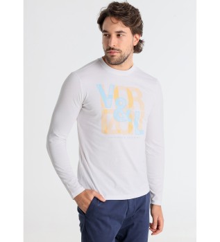 Lngrmad T-shirt med vit grafik p brstet