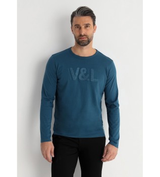 T-shirt  manches longues avec logo en chenille bleu