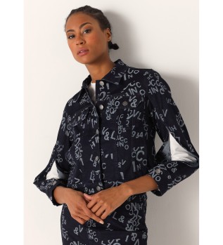 Jeansjacka med marinbl text