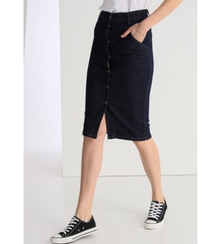 Knppbar kjol i marinbl denim