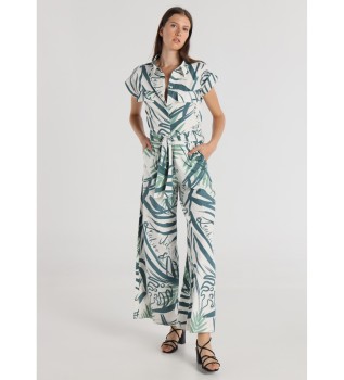 Jumpsuit met tropische print en zakken halternek groen
