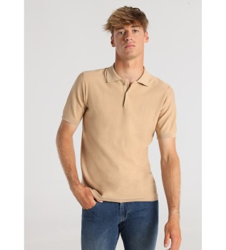 Let, strikket, kortrmet poloshirt, brun