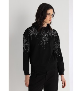 Sweat en tissu ponge avec strass noirs