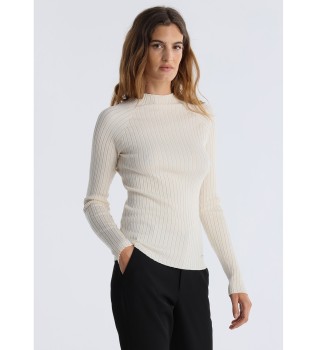 Ribbad pullover med raglanrm beige