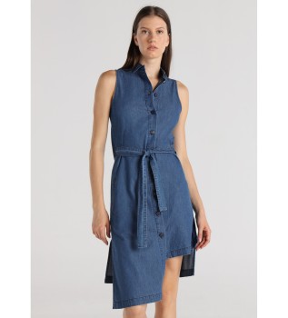 Denim mouwloze korte jurk blauw
