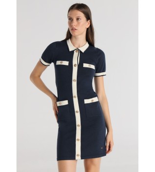 V&LUCCHINO - Robe courte - Robe en maille bicolore style marin avec boutons hraldiques bleus