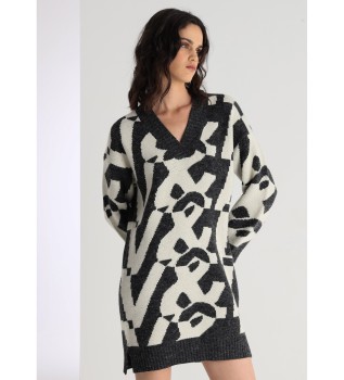 Robe courte avec logo imprim en tissu jacquard noir