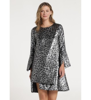 Kort silverfrgad klnning med tryck