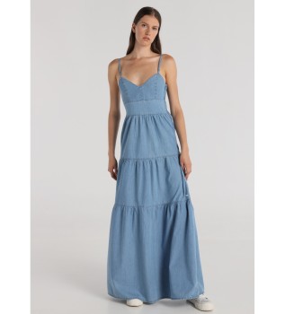 Robe longue en denim avec bretelles bleues