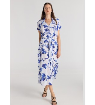 Kortrmet midikjole med flerfarvet rosenprint