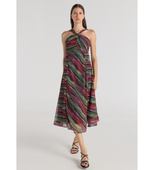 Robe midi imprime avec col crois multicolore