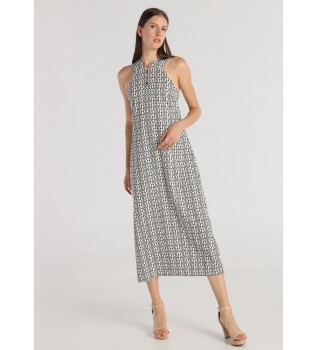 Robe midi imprime beige sans manches