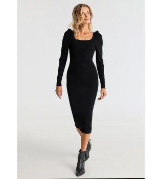 Robe midi en maille  manches bouffantes noir
