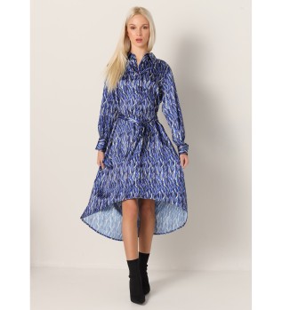 Robe midi en satin  imprim animalier abstrait bleu