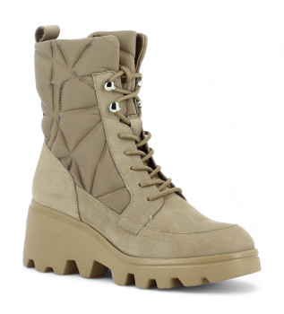 Zilveren taupe leren enkellaarsjes