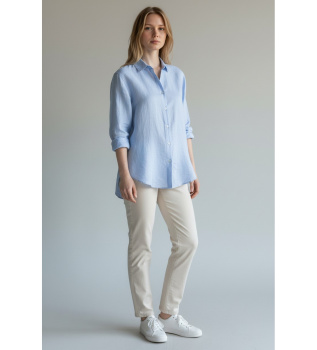 Camisa de lino azul