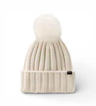 Beige Cash Pom Pom Beanie