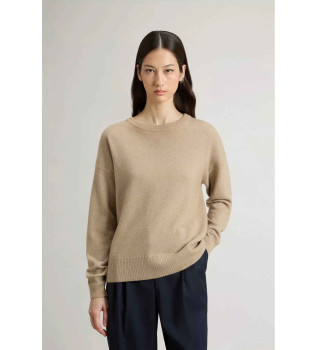 Pull  col rond en mlange beige