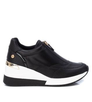 Sneakers nere con cerniera - Altezza zeppa 6 cm