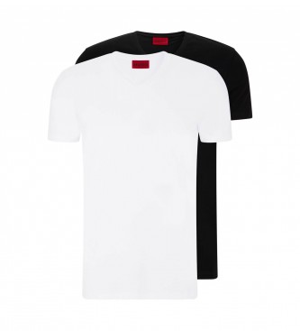 HUGO Lot de 2 T-shirts, noir, blanc, col V