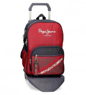 Pepe Jeans Dwukomorowy plecak szkolny Pepe Jeans Clark 40 cm z wózkiem w kolorze czerwonym
