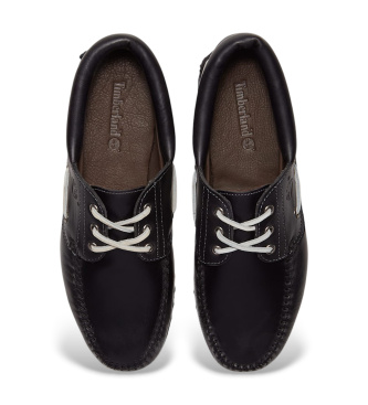 Timberland Scarpe da barca in pelle nera con tre occhielli
