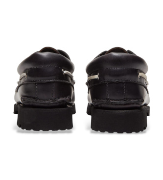 Timberland Scarpe da barca in pelle nera con tre occhielli