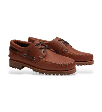 Timberland Scarpe da barca in pelle marrone con tre occhielli