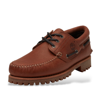 Timberland Scarpe da barca in pelle marrone con tre occhielli
