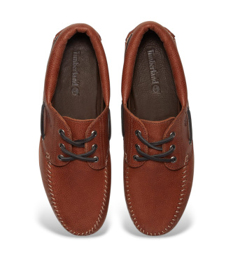 Timberland Scarpe da barca in pelle marrone con tre occhielli