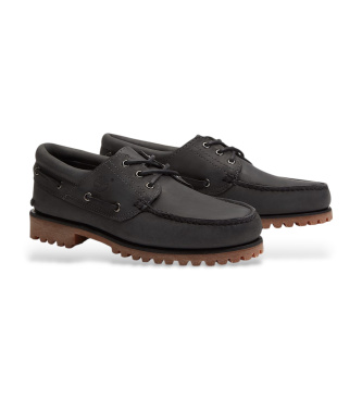 Timberland Scarpe da barca in pelle nera con tre occhielli